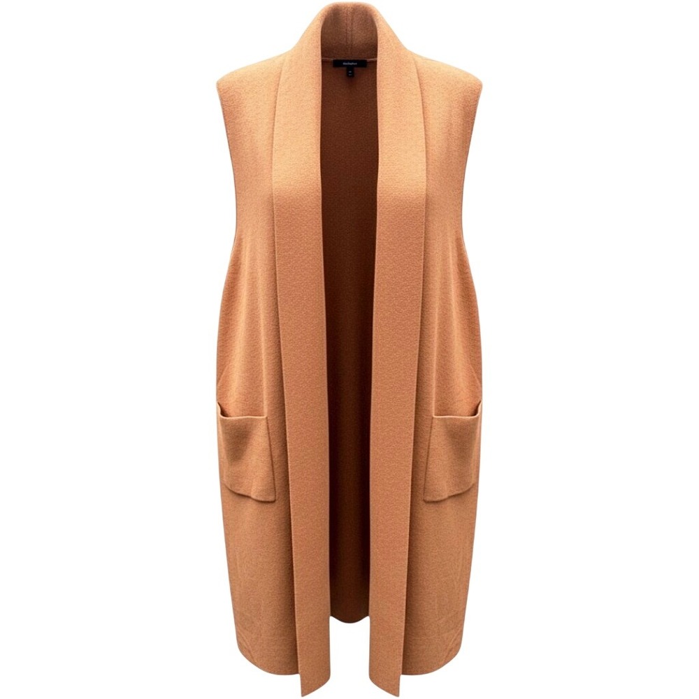 Tahari Woman Gold Camel Open Front Longline Sleeveless Knit Cardigan Vest 2X NWT